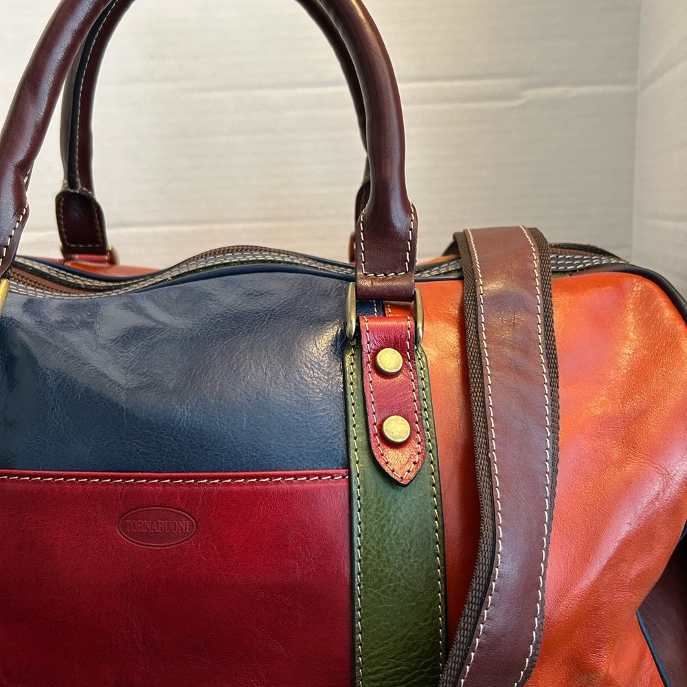 Tornabuoni Duffle bag leather luggage Burgundy Chestnut Brown Made in Italy New - Picture 13 of 13
